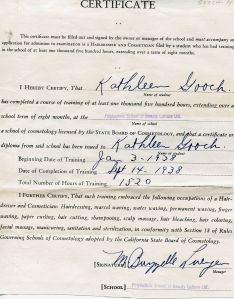 Kathleen Matheson cosmotology school certificateWP