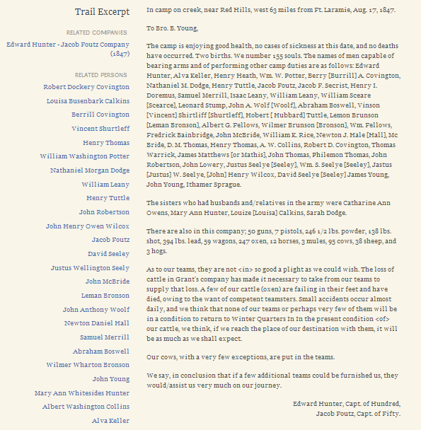 Edward Hunter and Jacob Foutz letter to Brigham Young, 17 Aug 1847