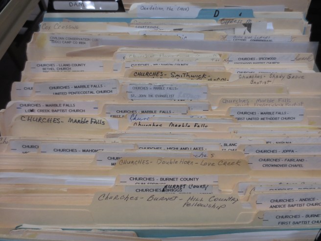 Vertical File folders at the Burnet Herman Lee Library