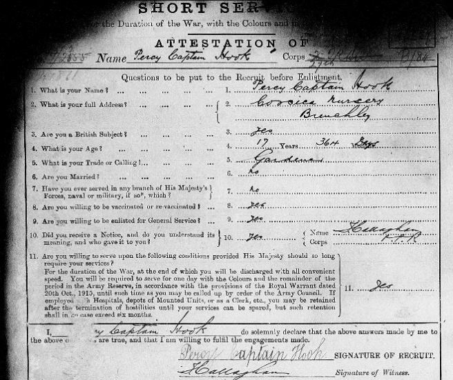 Percy Captain Hook, British Army Records, 1914-1920, Findmypast.com