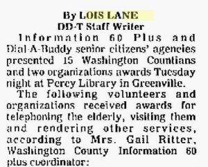 Lois Lane, Delta Democrat TImes, Greenville, Mississippi